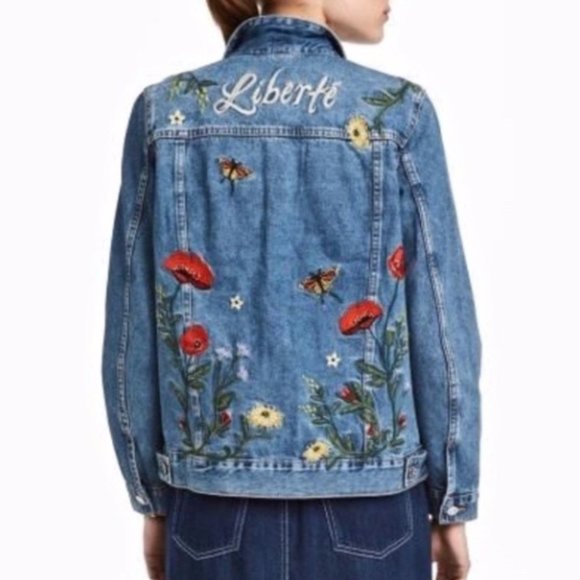 H&M Jackets & Blazers - H&M | Liberte embroidered denim jacket size 2